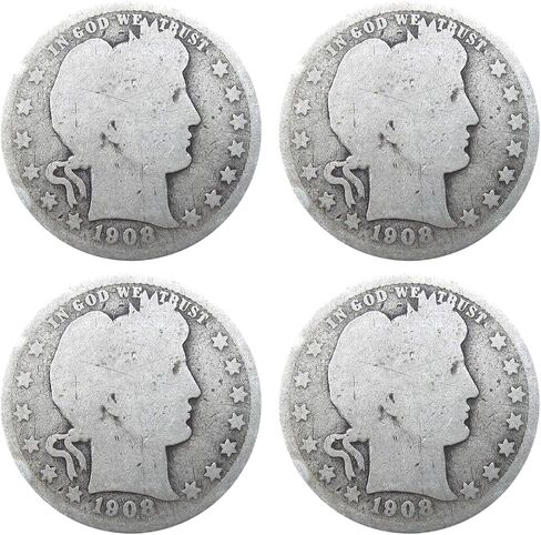 USA $1 Face 90% Silver Barber Quarters Coin - Circulated Condition United States Mint - Lot of 4 in Saudi Arabia