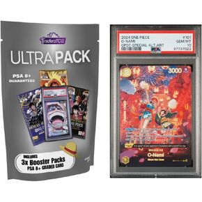 One Piece TCG Ultra Pack - 3 English Booster Packs + PSA Graded Card. Great for One Piece Cards English Fans. Surprise PSA Graded Card in Every One Piece Card Bundle; Curated by TraderzTCG