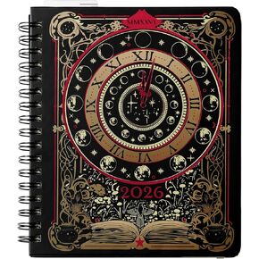 ConQuest Journals Waiting for the Night 2026 Dated Weekly Planner, Goth Tarot Card-Inspired Design, Wrapped Book Board Cover, Spiral-Bound, 4 Sticker Sheets, Pocket, Elastic Strap, Bookmark, 7'' x 9''