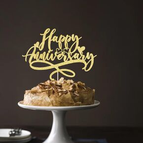 Kaoenla Happy Anniversary Cake Topper - Gold Glitter Happy Birthday Cake Topper, Company Anniversary Party Decoration, Wedding Wedding Anniversary Party Cake Decoration