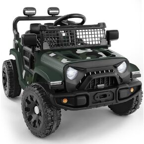 ELEMARA Ride On Car, Bluetooth Ride on Toys for Toddlers, 12V Kids Battery Powered Vehicles w/Remote, 3.5 mph Ride on Jeep, Motorized Off-Road Truck, Electric Car for Kids w/3 Speeds,LED Lights- Green