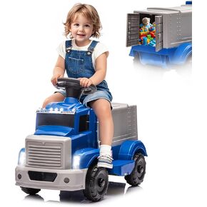 6V Ride on Truck for Toddlers - Kids Electric Car with Large Storage Box, Music, LED Lights, Rechargeable Battery, One-Button Start, Indoor/Outdoor Ride on Toy for Kids Boys Girls (Dark Blue)
