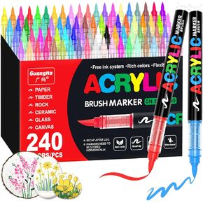 Guangna Acrylic Paint Markers Set,acrylic markers,1-6mm Flexible Brush Tip for Artists & Students | Waterproof, High Coverage, No Bleed-Through | Canvas, Rock, Wood, Fabric Painting & DIY Crafts