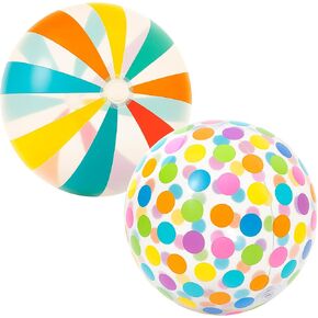 GiftExpress 40" Beach Balls 2 Pack - Polka Dot & Striped Giant Transparent Inflatable Balls for Swimming Pool Party - Summer Outdoor Water Toys & Decorations