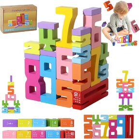 Treayes Montessori-Inspired Wooden Number Building Blocks-Wooden Number Building Blocks for 3+ Years Old Kids 1-10 Number Game Balance Competition Toy – Unlock Your Child’S Potential