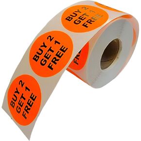 Buy 2 Get 1 Labels for Pricing Discount Sale BOGO Supermarket Stickers Orange 1.5-inch Round Self Adhesive Pack of 1000