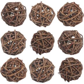 9pcs Willow Balls for Rabbits Bunny, Rattan Chew Toys, 2.1-2.3" Natural Branch Wicker Activity Treat Busy for Chinchillas Guinea Pigs Hamsters Gerbils Parrot Bird Small Animal Rats Bunnies Pet Gerbil
