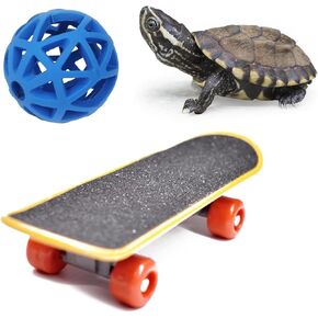 Tortoise Treat Ball & Training Skateboard Toy Set - Fun Skateboard | Feeding for Vegetables & Grass | Toys for Small Pets, Tortoises, and Turtles