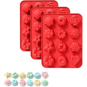 La chat Silicone Soap Molds, Flower Soap Molds，12 Cavities Silicone Molds for Soap, Lotion Bar, Bath Bombs, Chocolate, Candy，3 Packs (Flower)