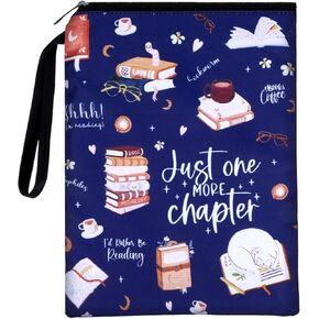 Waterproof Book Sleeve, Just One More Chapter Book Covers with Zipper and Front Pocket Washable Books Protector for Readers Lovers Gifts Books Accessories for Travel Vacation