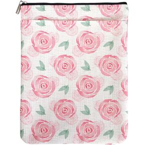 Watercolor Rose Pattern Book Lovers Gifts Book Sleeve for Women Sisters Daughter Godmother Readers Librarian with Zipper & Front Pocket Waterproof BookCover Case Book Club Gifts Book Accessories