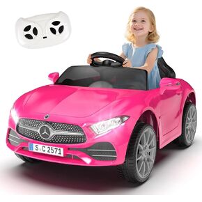 12V Licensed Mercedes Benz Electric Car Ride on Car for Kids,Battery Powered Electric Vehicle, w/Parent Remote, with Soft Start & LED Lights Rosy-Pink