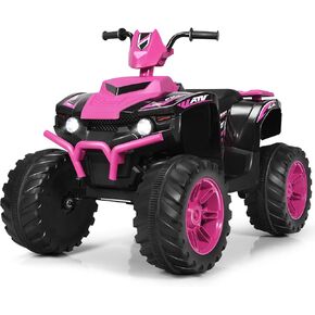 Costzon Kids ATV, 12V Battery Powered Electric Vehicle w/LED Lights, High & Low Speed, Horn, Music, USB, Treaded Tires, Ride on Car 4 Wheeler Quad for Boys & Girls Gift, Ride on ATV (Pink)