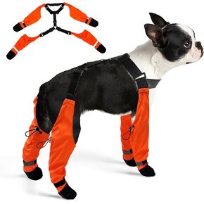 Dog Rain Boots, Waterproof Tall Dogs Suspender Boot, Anti-Slip & Fall Legging Boots Shoes for Medium Large Dogs,Adjustable Dog Paw Protector Shoes with Suspenders for Walk Hike Rain Snow (Orange, L)