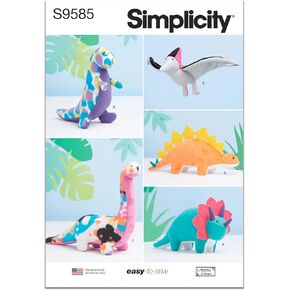 Simplicity SS9585OS Plush Dinosaurs Sewing Pattern Packet, Design Code S9585, One Size