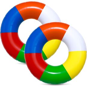 2 Pcs Inflatable Swimming Float Toys 35Inch Rainbow Striped Swim Rings Beach Pool Floats Pool Tube Rings Loungers Tube for Adults Toddler Lake River Ocean Summer Beach Party Favors Gifts