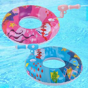 2 Sets Kids Pool Floats with Water Gun for Aged 8-12 - Inflatable Swimming Pool Tube Toys, Funny Summer Water Toys for Party Games Boys Girls Gifts