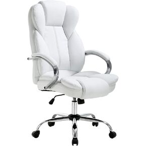 PayLessHere Home Office Chair Ergonomic Computer Chair Executive PU Leather Desk Chair with Lumbar Support Adjustable High Back Task for Adults,White