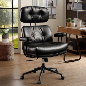 Mid Century Modren Large Office Chair, Big and Tall Ergonomic Executive Chair for Heavy Duty People, Computer Desk Task Chair with Wheels, Faux Lether Fabric Wide Chair for Home Sturdy,Dark Brown