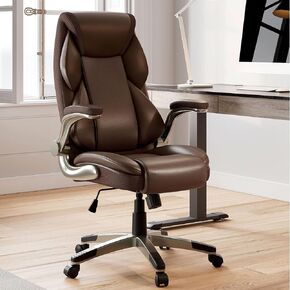 EUREKA ERGONOMIC PU Leather Desk Chair Office Executive Chair, Ergonomic Office Chair Flip Up Arms, High Back Office Chair with Headrest, Home Office Desk Chair with Wheels, Computer Chairs for Adults