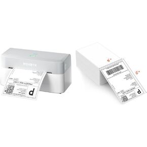 MUNBYN RW403B Bluetooth Shipping Label Printer+Thermal Direct Shipping Label (Pack of 500 4x6 Fan-Fold Labels)