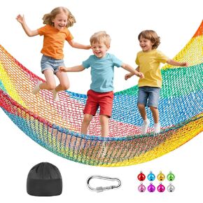TOPNEW Double Layers Climbing Cargo Net - 9.9FT x 9.9FT Heavy Duty Playground Safety Net for Kids Backyard, Tree Fort & Jungle Gyms | Treehouse Accessories with Storage Bag & Carabiners (Coloured)