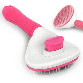 Dog & Cat Brush, Soft Self Cleaning Slicker Brush, Skin-Friendly Upgraded Dog Brush for Shedding, Massaging, and Grooming – Perfect for Long & Short Coats (Pink)