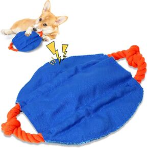 Interactive Dog Toy,Automatic Wiggles Dog Frisbee with Doggie Squeaky,Fly Disc Dog Toys to Keep Them Busy, Rope for Tug Fetch, Smart Motion Activated,Rechargeable,Size - 11.8" L x 9.45" W