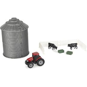 ERTL 1/64 Case IH Grain Bin Set with Tractor, Cattle, Hay Bales & Fence Everyday Play 44458