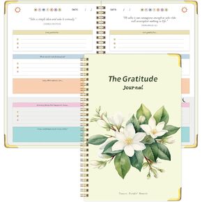 Gratitude Journal for Women Men, Undated Daily Gratitude Journal Spiral with Prompts & Quotes for Self Care, Happiness, Affirmation and Mindfulness, Hardcover, 5.9"x8.6"