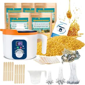 Ksedcon Beeswax for Candle Making Kit, 5lb Beeswax to Make Candles Include Bees Wax with Digital Wax Melter, Candle Wicks, Stickers, Candle Making Kit for Adults