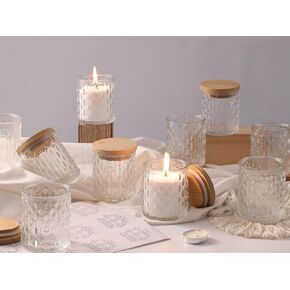 15pcs 7.5oz Candle jars for Making Candles, Clear Glass Candle Vessels With Bamboo Lids and Sticky Labels, Candle Containers for Making Candles and Candle Making Supplies