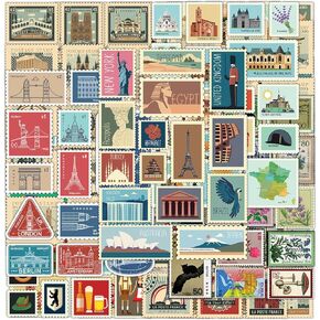 170PCS Vintage Travel Stamp Stickers for Journaling, Vintage Aesthetic Postage Stamp Stickers Junk Journal Crafts Travel Sticker for Planner Album Diary Journal Letter Envelope