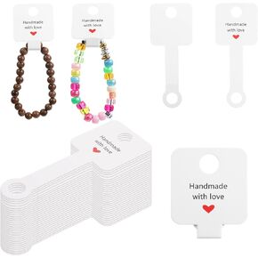 100 Pcs White Bracelet Display Cards, Self Adhesive Jewelry Packaging Selling Card Necklace Holder Cards Hanging for Selling, DIY Jewelry Crafts, Retail