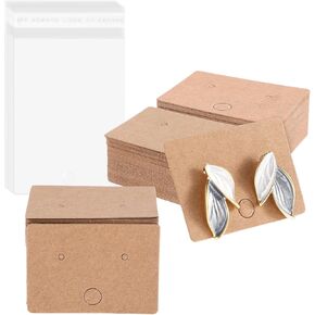 Earring Cards 100 PCS Earring Display Cards with 100 PCS Self-Seal Bags, Kraft Paper Earrings Tags Earring Cardboard Holde Hanging Earrings Card for Earring Stud Jewelry Display