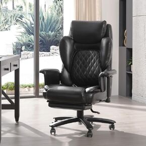 Bestier 500lbs Executive Office Chair with Adjustable Lumbar Support Cushion for Back Pain, High-Back with Wide Seat and Foot Rest, Reclining and Heavy Duty Metal Base (Black PU Leather)