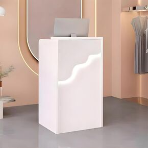 Small Reception Desk for Small Spaces,Check Out Counter,Cashier Table for Beauty Spa,Salon Front Desk Receptionist,Cash Register Standing Table for Business Led Light 23.6in(White)