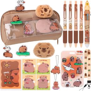 Capybara Stationery Set 17PCS- Large Capacity Pencil Case with Compartments, Cartoon Student Pen Bag Organizer, Capybara School Supplies with Cute Stationery, Back to School Gift