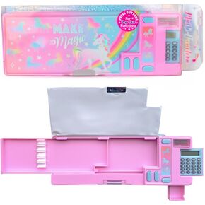 Hot Focus Unicorn Pencil Case – Cool Multifunction Mechanical Pencil Box for Girls, 2 Compartments w/Pop-Out Calculator & Sharpener, Unique Stationery Set, Perfect Stationery Gift for Kids & Teens.