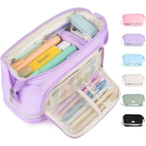 Sooez Big Pencil Case, Extra Large Pencils Pouch, Wide Opening Pen Bag Box with 6 Compartments, Store 200 Pens, Zipper Stationery Organizer, Cute Aesthetic School Supplies for Teen Girls Boys Women