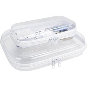 2Pcs Clear Hard Shell Zipper Case, Clear Zipper Pouches Hard Shell for Storage, Zippered Pouch Hard, Toiletries, Make Up Tools (Small and Medium)