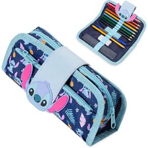 Disney Stitch Pencil Case with Cute Detachable Zipper Pouch including Ball Point Pen Pencil Eraser Ruler and Fun Colored Pencils Stationery Gift for Kids