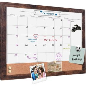 TORASO Whiteboard Calendar & Corkboard, Small Combination Dry Erase White Board & Bulletin Board, 13" x 17", White Wood Framed Calendar/Cork Combo Board(ZHYL-WH-3343)