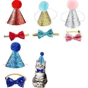 8pcs Mini Small Dog Hats Cat Birthday Party Hat Rabbit Hats for Holiday Wedding Puppies Kittens Costume Accessories