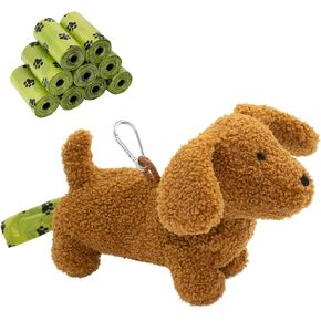 Dog Poop Bag Holder Zippered Pouch- Soft Fabric Waste Bag Dispenser with Metal Clip and 135 (9 Rolls) of Trash Bags for Walking Dog and Cats Litter- Leak Proof