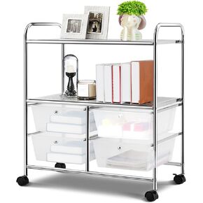 GOFLAME 4-Drawer Rolling Storage Cart with 2 Shelves, Mobile Utility Cart with Removable Drawers and Metal Frame, Art Craft Drawer Cart with Lockable Wheels for Home, Office, School, Studio, White