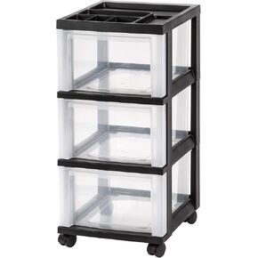 Office Depot Medium Plastic Storage Cart, 3 Drawers, 26 1/5in.H x 12 1/10in.W x 14 3/10in.D, Black, 116811