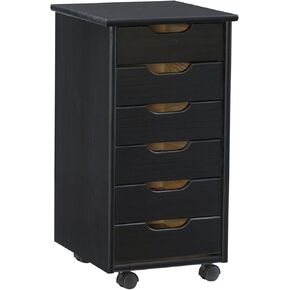 Linon Bridgton Six Drawer Roll Cart Black Painted