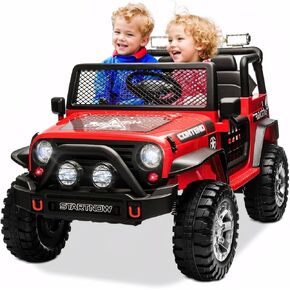 SEHOMY 2-Seater Kids Ride On Car Truck with Remote, 12V Battery Powered Electric Car for Girl 3 - Spring Suspension, LED Lights, Safety Belt, Music, Horn, Kids Powers Wheeler Truck for Toddler Pink