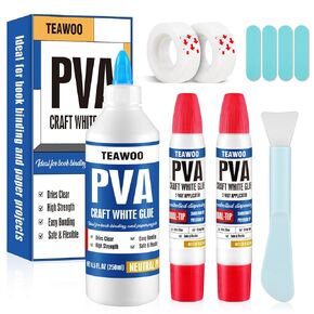 طقم إصلاح الكتب والغراء-8.5 أوقية + 2 × 1.35 أوقية خالية من الأحماض ، PVA لاصق-درجة الحموضة المحايدة ، واضحة ومرنة للكتب ، والحرف اليدوية ، والتصنيع والفن الورقي ، وتستخدم لربط الكتب وإصلاح الكتب